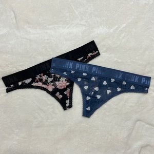 VS PINK Logo Band Lace Thong Panty Bundle